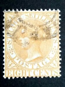 Straits Settlements 1882 1883 Queen Victoria Wmk Crown CA 8c - 1v Used #9