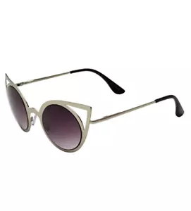 Silver Frame Womens Fashion Round Metal Cut Out Cat Eye Sunglasses - Picture 1 of 2