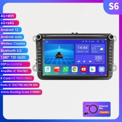 6+64GB Android 12 GPS Stereo CarPlay Radio Player RDS For VW GOLF PASSAT SKODA - Image 1 of 4