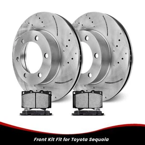 for Toyota Sequoia 2001 2002 2003 Front Drilled Brake Rotors + 4.7" Ceramic Pads - Picture 1 of 12