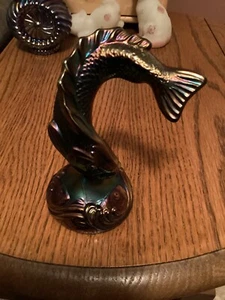 Fenton Amethyst Carnival Glass 5" T Fish Paperweight, CN 5793 - Picture 1 of 5