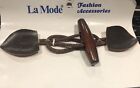 Vintage La Mode Brown  Wood Button  & Leather 6.25" Wide NOS