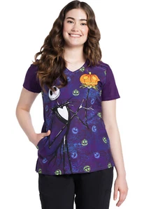 Nightmare Before Christmas Cherokee Tooniforms Disney Scrub Top TF639 NCCK - Picture 1 of 3
