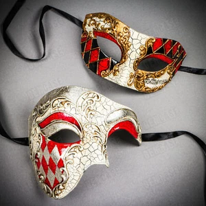 Silver RED Phantom Opera Musical Venetian Masquerade Halloween Couple Mask K44 - Picture 1 of 3