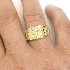 Solid 10K Gold Yellow Diamond-Cut Nugget Ring - Picture 1 of 5