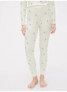 Gap LOVE Women’s XL Soft Ribbed Leggings Lounge Pants Pjs Cream Skiers Print New - Picture 1 of 2