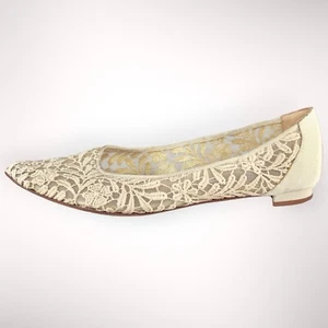 Manolo Blahnik Ballerina Beige Lace Flat Slip-ons Women’s - Size 37.5 - Picture 1 of 8