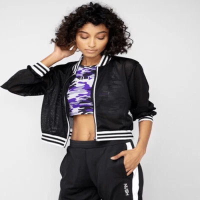 Chaqueta Bomber Ashley Stewart Malla Negra Blanca Rayas Talla L/XL USADA EN EXCELENTE ESTADO Foto 1 de 4