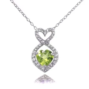 Sterlingsilber Peridot und Weiß Topas Unendlichkeit Herz Halskette - Bild 1 von 4