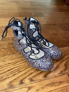 Toddler Girls Size 7 Sam Edelman Black Gladiator Shoes Silver Glitter NEW $58
