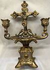Older Antique Sick Call Crucifix With Holy Water Font, Gold Accents