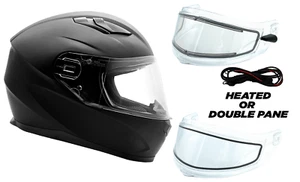 Snowmobile Helmet Adult Matte Black Full Face Double Pane Shield or Heated TH129 - Bild 1 von 12