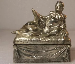 ANTIKE ART DECO PIEROTT CLOWN MIT LUTE GITARRENSCHMUCK TRINKET BOX METALL - Bild 1 von 11