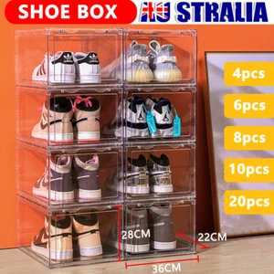 1-20x Shoe Box Storage Case Clear Boxes Foldable Stackable Transparent Organizer - Picture 1 of 16
