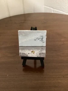 Strand Acryl Gemälde 3"x 3" Miniatur Leinwand mit Staffelei - Bild 1 von 5