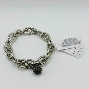 White House Black Market Silver Chain Bracelet Black Pave Charm NWT Statement - Picture 1 of 5