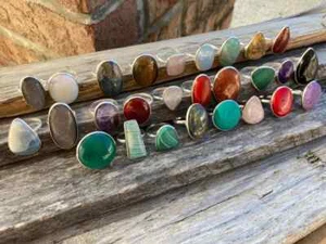 Lote de anillos de preocupación enchapados en plata 925 estilo bisel ~ anillos gruesos boho apilables ~ regalo ~ - Imagen 1 de 2