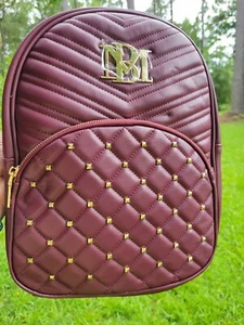 Backpack Quilted Women's Plum Gold Studded Back To School Badgley Mischka. NWT - Picture 1 of 9