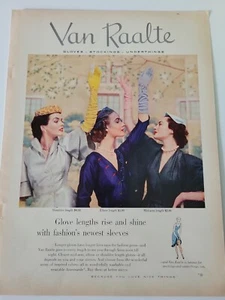 1952 women's Van Raalte blue yellow pink long hand gloves vintage fashion ad - Picture 1 of 1