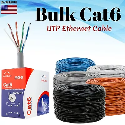 PREMIUM CAT6 500ft 1000ft UTP Bulk Ethernet Cable Solid Network Wire RJ45 23 AWG - Image 1 of 4
