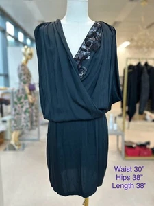CL1 ROBERT RODRIGUEZ SEQUIN EMBELLISHED EMBROIDERED BLACK SILK DRESS SZ 4 - Picture 1 of 9