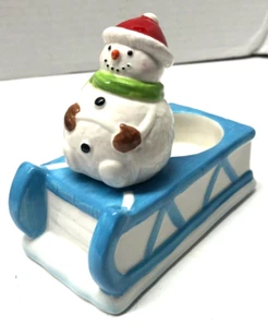 Yankee Candle Snowman On Sled Porcelain Tealight Candle Holder NEW - Picture 1 of 5