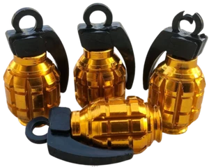 4x Grenade Wheel Tire Valve Cap Stem Cover For Bike, Car, Trucks Yellow - Picture 1 of 10