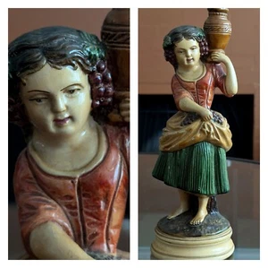 1940s Painted Borghese Figurine Girl & Jug Vtg Chalkware Sculpture Art Statue - Picture 1 of 23