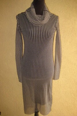 Jean Paul Gaultier Soliet Fuzzi black/tan houndstooth mesh cowl lined dress S - Image 1 of 4