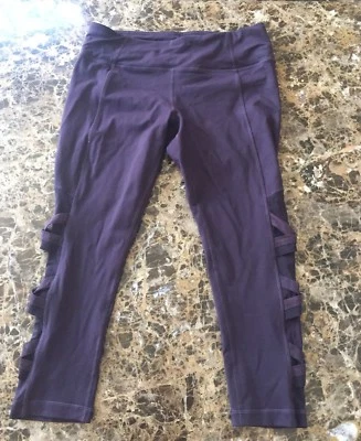 Active Life Woman's Yoga Capri Leggings Size Medium Deep Purple Mesh - Image 1 of 4
