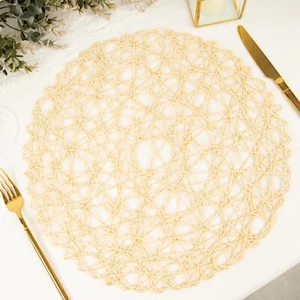 6 Beige 15" wide Round Metallic String Placemats Wedding Events Light Gray - Picture 1 of 8