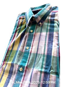 Camisa Brooks Brothers Botón Para Hombre Grande De Colección Multicolor Rayas SS - Imagen 1 de 8