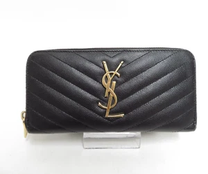 Authentic YSL Saint Laurent Leather V stitch Zip Around Long Wallet #40023 - Picture 1 of 18