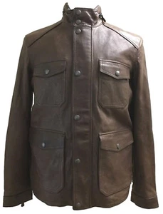 Coach 83739 Men's Harrison Leather Jacket Medium Brown Zip Insulated Coat w Hood - Picture 1 of 12