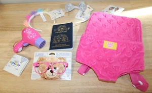 Build A Bear Workshop Pink Bear Carrier, Glasses, Hair Dryer, Pawsport, Headband - Picture 1 of 4