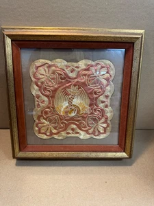 Vintage Chinese Hand Embroidered Silk Mat Doily Panels Framed MCM - Picture 1 of 7