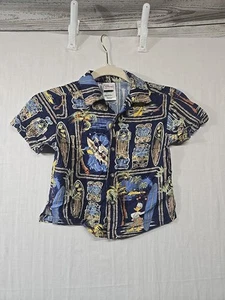 Disney Hawaiian Button Up Shirt Youth XXS Kids Mickey Goofy Tiki Surfboard - Picture 1 of 6