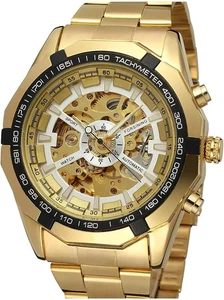 Reloj mecánico automático esqueleto hombre lujo grabado flor acero impermeable - Imagen 1 de 12
