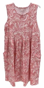 Girls Pink Swirl Sleeveless Dress XL 14/16 Pockets Mod Retro Abstract Print - Picture 1 of 8