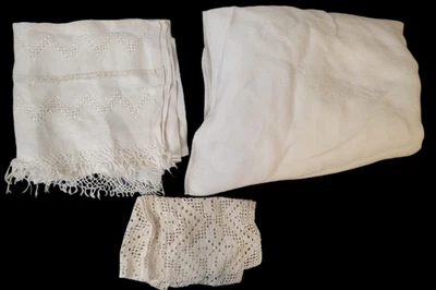 Lote de Mantel Tejido Blanco Vintage Corredor y Tapete de Encaje para Artesanía Textil Foto 1 de 4