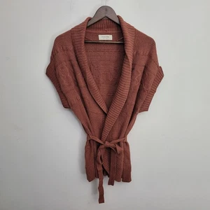 Sonoma Mujer Cárdigan Suéter Grande Marrón Frente Abierto Crochet Manga Corta Corbata - Imagen 1 de 7