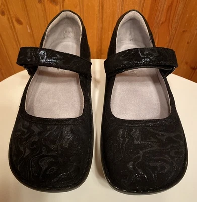 Zapatos Mary Janes Alegria Belle Slickery Metálicos Negros Gamuza TALLA 8-8.5 BEL-750 Foto 1 de 4