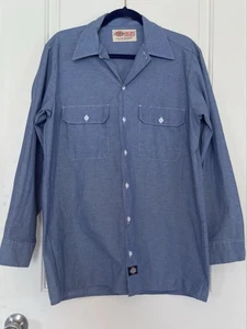 Vintage Dickies Shirt Mens 15-15.5 32-33 Blue Chambray Button Up Workwear - Picture 1 of 9