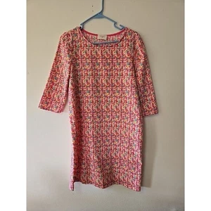 Abito casual Everly rosa stampa multicolore manica 3/4 grande made in USA vintage - Foto 1 di 10