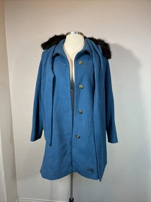 Abrigo de Villancico de Navidad Talla M 70% Lana Años 90 80 Abrigo con Capucha Agua Turquesa Manchas Foto 1 de 4