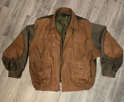 Chaqueta de Colección Nautica Marrón Verde Mezcla de Lana Bloque de Color Cuero Años 90 Para Hombre Grande Foto 1 de 4