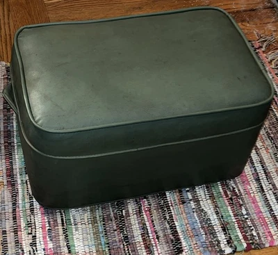 VTG Mid Century Modern Green Vinyl Hassock Ottoman Footstool Rectangle - Image 1 of 4