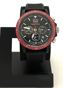 NAUTICA HERREN SCHWARZ EDELSTAHL MIT SCHWARZEM SILIKONBAND NAPNOF3S8 - Bild 1 von 10