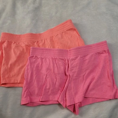 Womens Lot Of 2 Shorts Size Medium Neon Pink Orange Athletic Pajamas Pjs Bundle  - Image 1 of 4