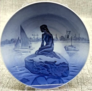 Royal Copenhagen Little Mermaid 4 1/2" Langeline Plate Blue Ceramic Miniature - Picture 1 of 5